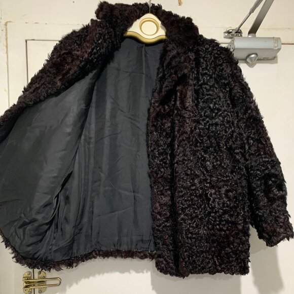 VINTAGE OPEN FRONT PERSIAN LAMB CURLY FUR COATS SIZE S - Picture 3 of 9